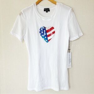 Petit Pois By Viviana G White American Flag Heart T Shirt